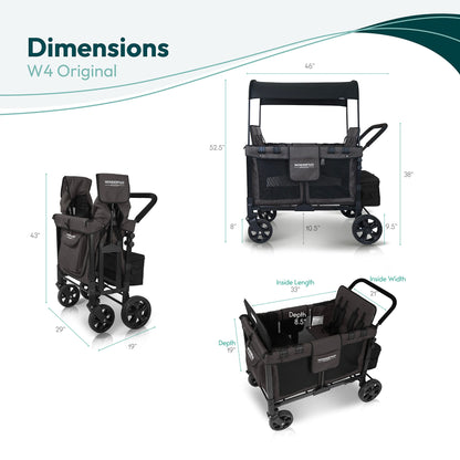 WONDERFOLD W4 Original Stroller Wagon (4 Seater) - Collapsible Wagon Stroller with Seats with 5-Point Harnesses, Easy Access Zipper Door, and Removable Sun Canopy, Black
