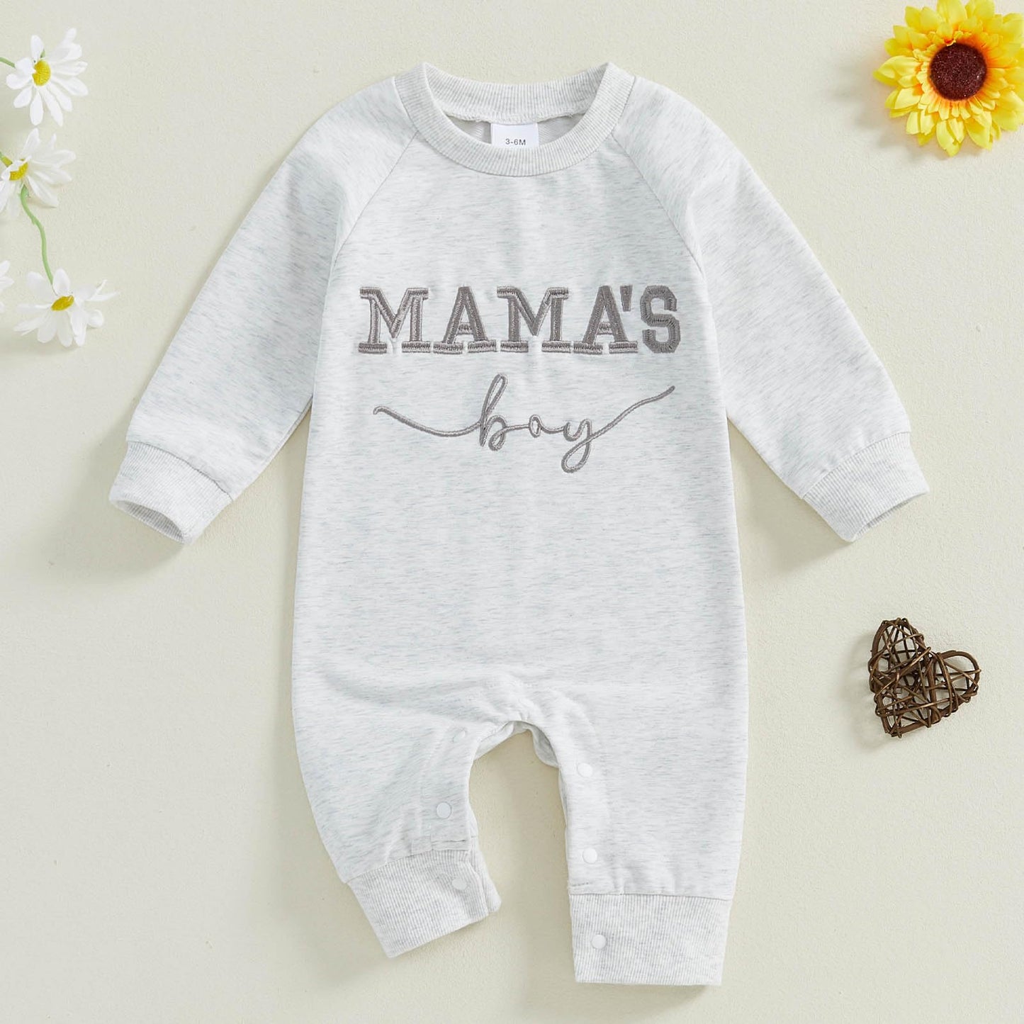 Newborn Baby Boy Fall Outfit Mamas Boy Embroidery Jumpsuit Long Sleeve Crewneck Romper Infant Boy Winter Clothes