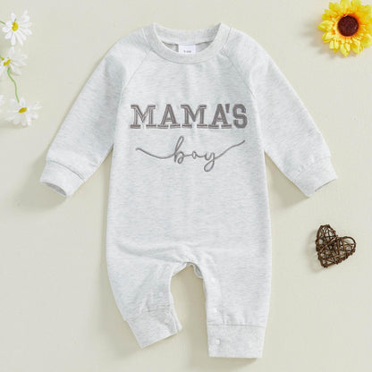 Newborn Baby Boy Fall Outfit Mamas Boy Embroidery Jumpsuit Long Sleeve Crewneck Romper Infant Boy Winter Clothes