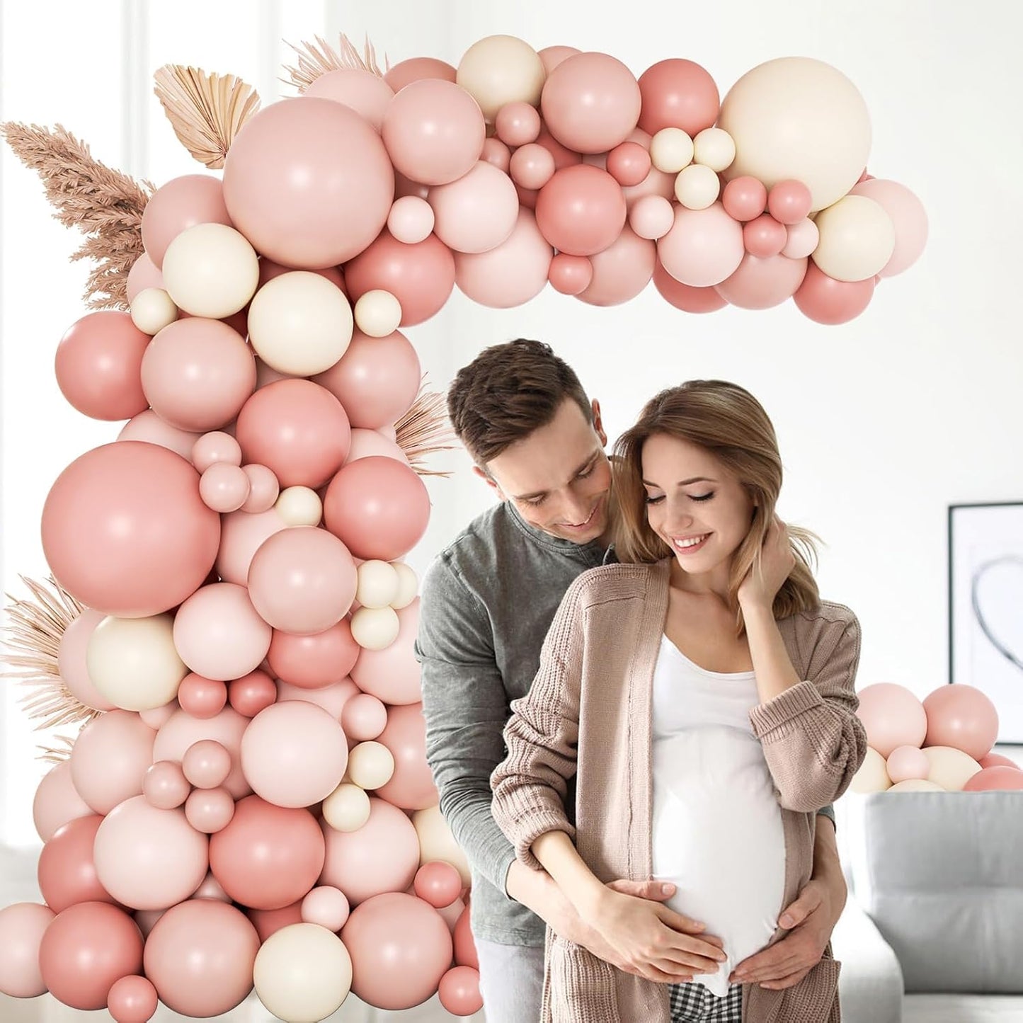 136pcs Boho Dusty Rose Pink Blush Pink White Balloons Garland Arch Kit,Dusty Pink Sand White Balloons for Birthday Bridal Wedding Boho Baby Shower Party Decorations for Girl