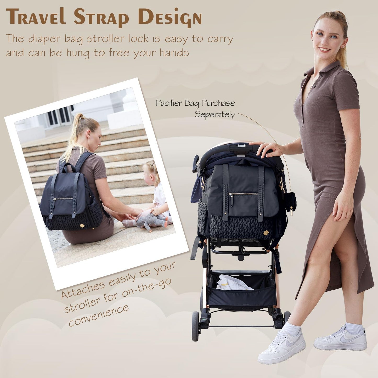 Diaper Bag BackPack Large Capacity Travel Mommy Bag Waterproof and Stylish with Changing Pad Baby Bag for Women and Girls