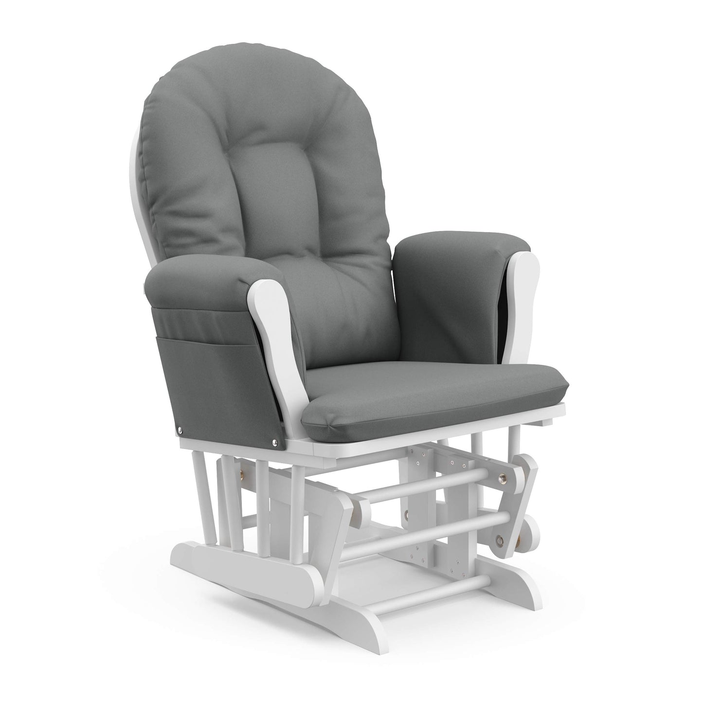 Storkcraft Premium Hoop Glider and Ottoman (Espresso Base, Gray Cushion) – Padded Cushions with Storage Pocket, Smooth Rocking Motion, Easy to Assemble, Solid Hardwood Base