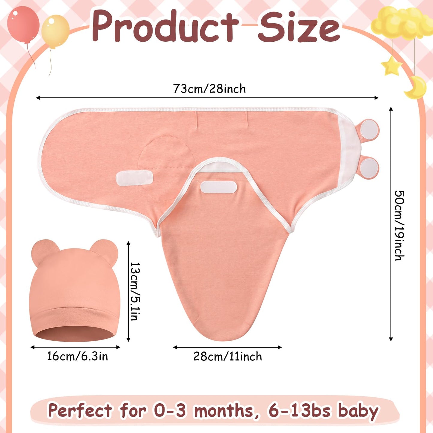 Ramede 6 Pack Baby Swaddle Blanket with Hats Sleep Swaddle for 0-3 Months Newborn Sacks Soft Cotton Wearable for Boy Girl