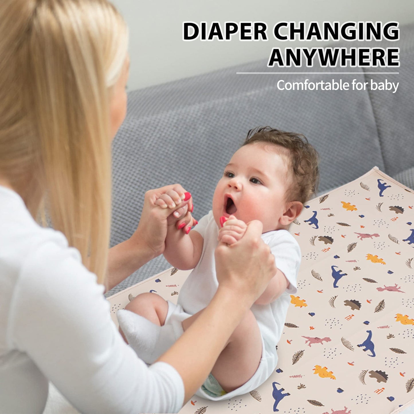 Vegan Leather Baby Changing Mat - Wipeable Portable Changing Pad, Foldable Travel Changing Mat for Baby, Newborns Toddlers Shower Gifts (Flower,20"*28")