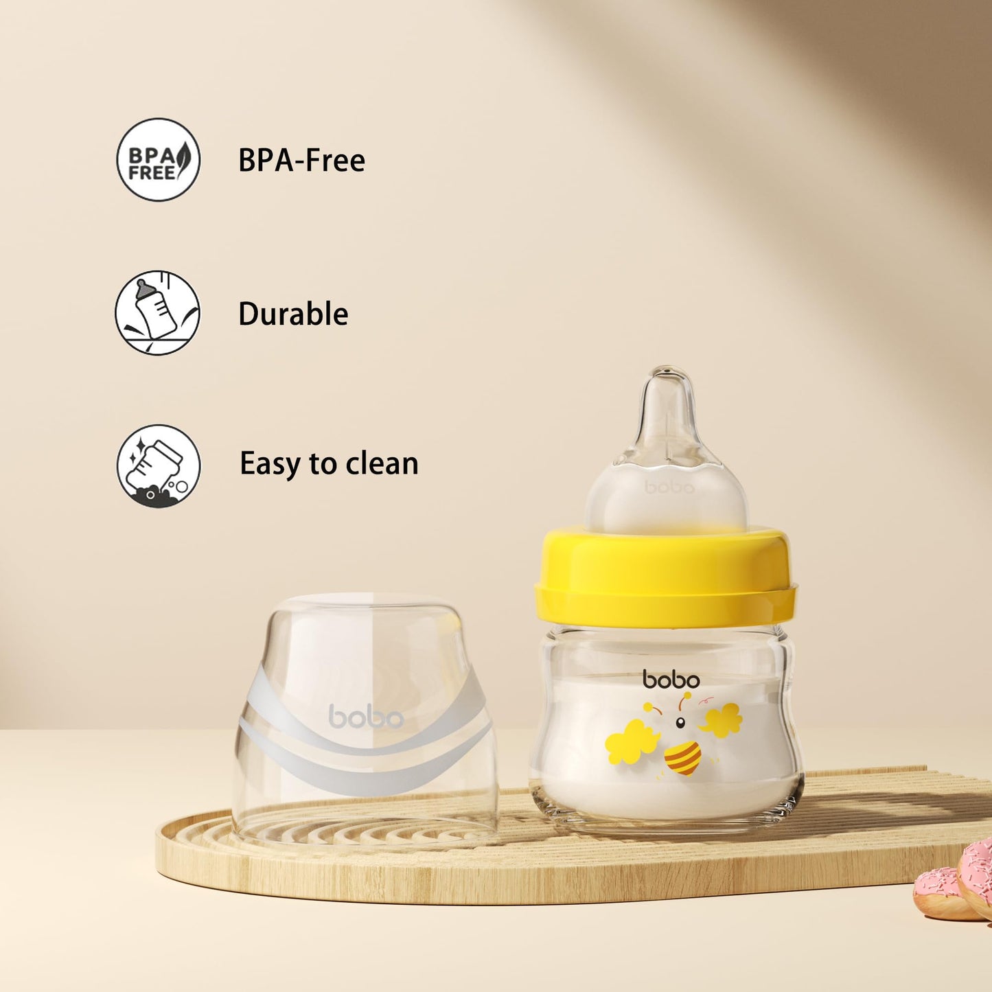 YOHKOH Glass Baby Bottles with Slow Flow Nipple, Newborn Anti-Colic Baby Bottles for 0+ Months, Wide Neck Feeding Bottle, Clear (Red, 2.7oz (Pack of 2))