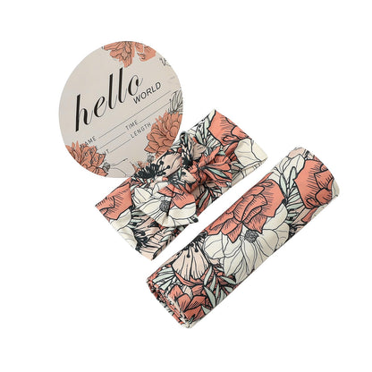 Galabloomer Newborn Receiving Blanket Headband Set Baby Flower Swaddle (vintage flower)