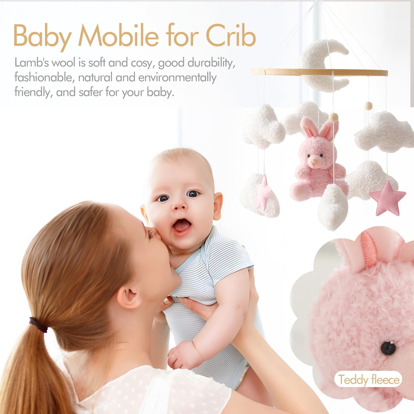 EERKEOD Baby Crib Mobile Bear Nursery Mobile for Boys Girls Teddy Velvet Mobile Nursery Decor for Infant Bedroom Hanging Baby Mobile for Bassinet Newborn Baby Gift（Brown Bear）