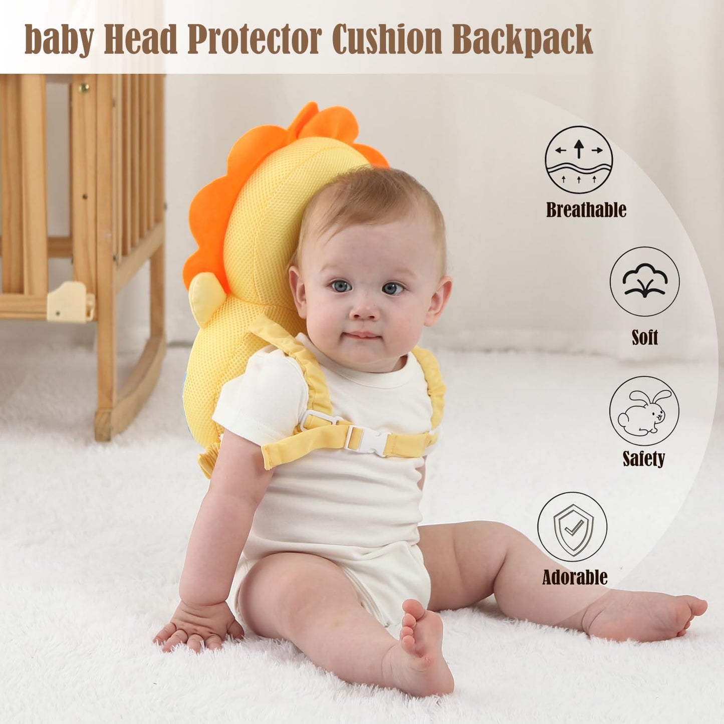 Baby Head Protector Backpack -Soft & Lightweight Pads - Prevents Bebes Backward Fall Astronauts Plush Stuffed