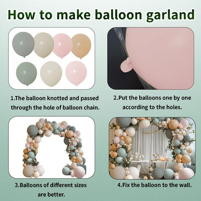 Dusty Green Nude Pink Balloons Arch Kit, Double Stuffed Pastel Balloon Arch Dark Light Green Blush Nude Cream White Sand Tan Pink Balloons for Wedding Birthday Party Woodland Baby Shower Decorations