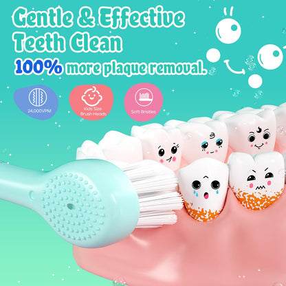 SEAGO Kids Electric Toothbrushes Rechargeable, Toddler Electric Toothbrush with Magnetic Charging, LED Observing Light, 8 Toothbrush Heads for Ages 2-4-6 Boys Girls (Pink)