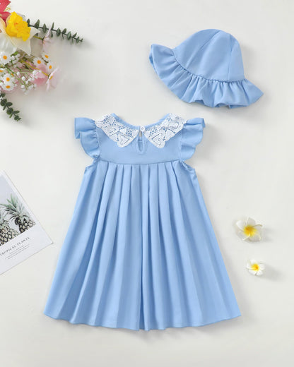 Renotemy Infant Baby Girl Dresses Toddler Girl Clothes Summer Cotton Linen Boho Smocked Sundress Gift for Girls with Hat