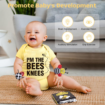 Baby Gift Set, Baby Shower Gifts, Black and White High Contrast Baby Toys 0-6 Months for Newborn Essentials Infant Rattle Socks Elephant Toys Blanket Onesies Baby Gift Basket for Girls Boys