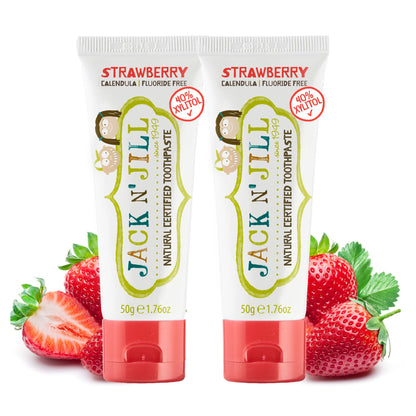 Jack N' Jill Natural Toothpaste for Baby and Infants - Fluoride Free Training Toothpaste, 40% Xylitol, BPA Free - Strawberry, 1.76 oz (Pack of 1)