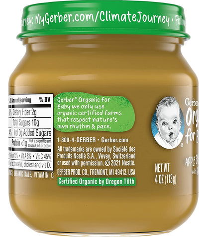 Gerber Purees Organic 2nd Foods Apple Wild Blueberry Baby Food Glass Jar (Pack of 6)