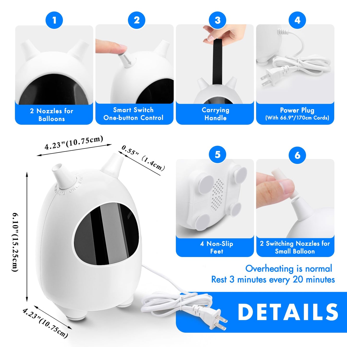 Balloon Pump Electric, SPLAKS Balloons Inflator Air Pump Portable Balloon Blower for Garland Arch, Party Decoration