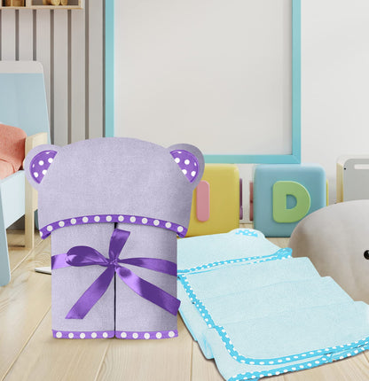 Set of 2 Hooded Baby Towels – White and Grey – Luxurious, Large and Super Absorbent – 30 x 30 Inch – Soft and Suitable for Infants, Toddlers and Kids – 400 GSM