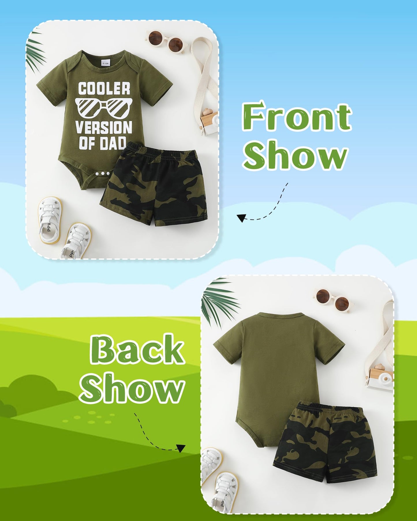 NZRVAWS Newborn Baby Boy Clothes Letter Printed Romper Shorts Summer Infant Outfits Camo Clothing Set 0 3 6 9 12 Months