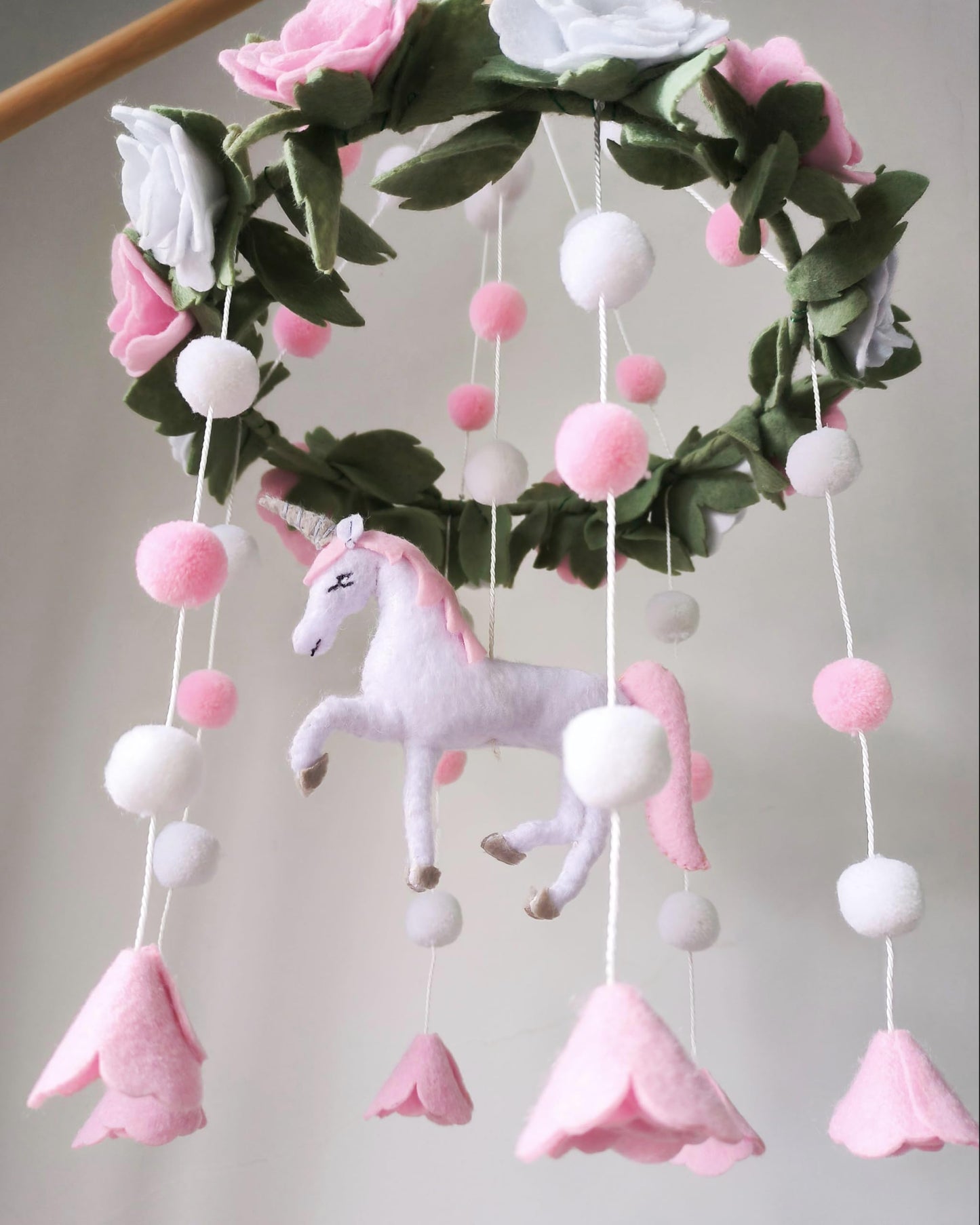 Baby Crib Mobile (Felt Rose) - Baby Shower Gift Nursery Decorations - Handmade Floral Decor for Girls