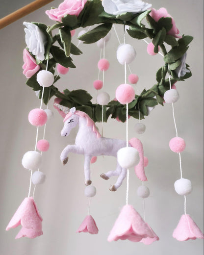 Baby Crib Mobile (Felt Rose) - Baby Shower Gift Nursery Decorations - Handmade Floral Decor for Girls