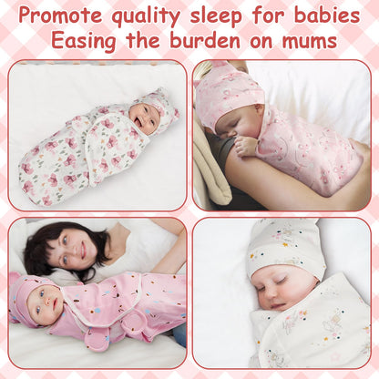 Ramede 6 Pack Baby Swaddle Blanket with Hats Sleep Swaddle for 0-3 Months Newborn Sacks Soft Cotton Wearable for Boy Girl