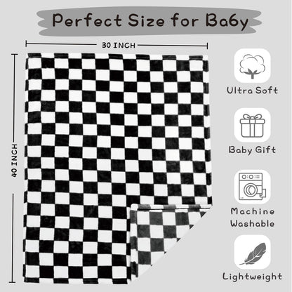 Yurhap Checkered Baby Blanket Fleece Baby Blankets for Boys, Ultra Soft Cozy Fluffy Infant Toddler Newborn Receiving Blankets for Crib Stroller, 30''x40'', Blue