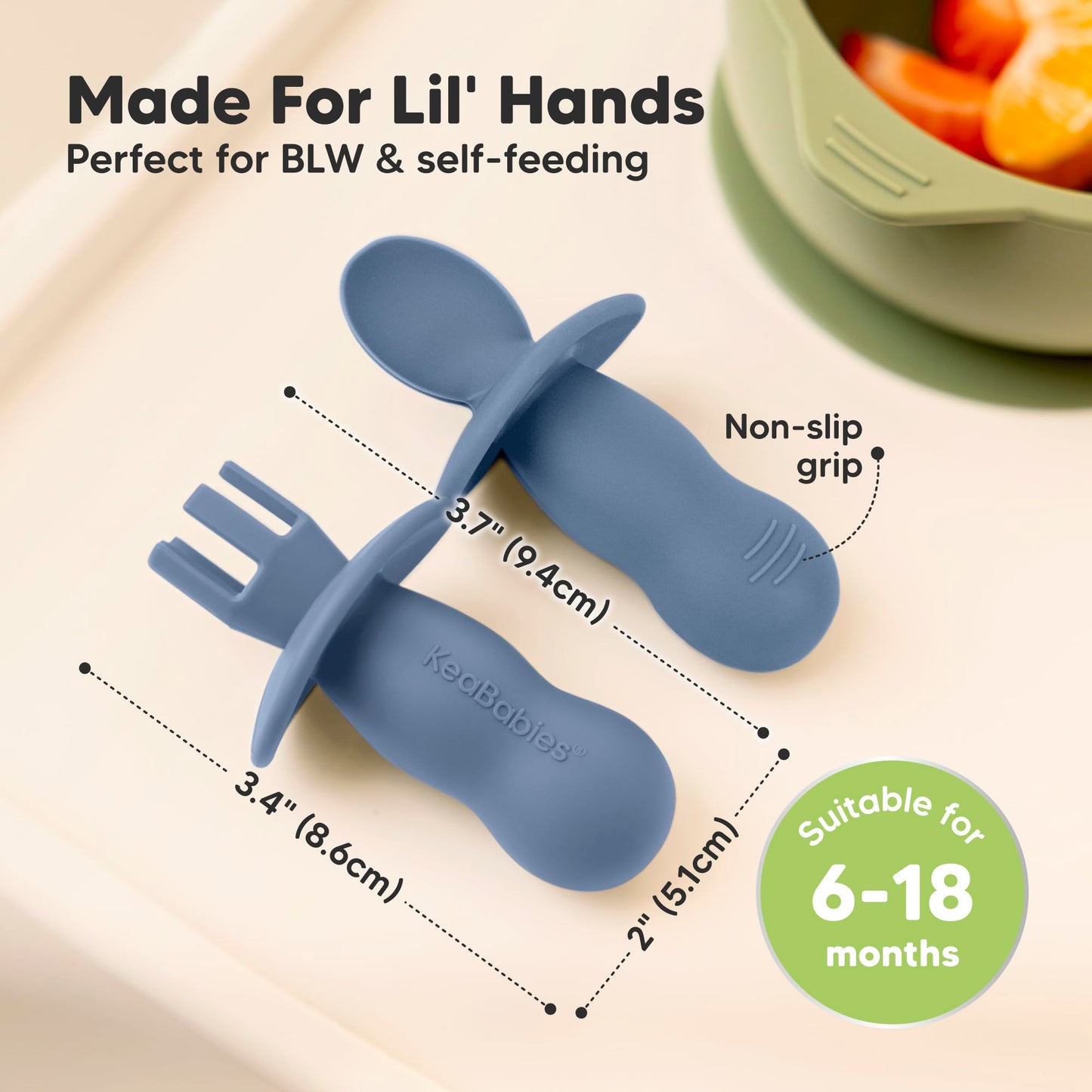 KeaBabies 4-Pack Silicone Baby Spoons and Forks Set - Baby Led Weaning Utensils 6-12 Months, Self Feeding Toddler Spoon & Fork for Training, Teething, Easy to Hold, BPA-Free Silicone (Roseate)