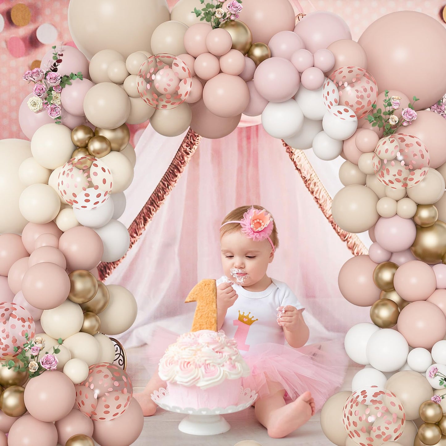 Amandir 173Pcs Pink Blue Green Balloon Arch Garland Kit, Dusty Baby Pink Mauve Pastel Mist Haze Green Blue Gold Confetti Balloons for Baby Shower Gender Reveal Wildflower Birthday Party Decorations