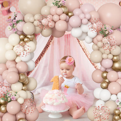 Amandir 173Pcs Pink Blue Green Balloon Arch Garland Kit, Dusty Baby Pink Mauve Pastel Mist Haze Green Blue Gold Confetti Balloons for Baby Shower Gender Reveal Wildflower Birthday Party Decorations