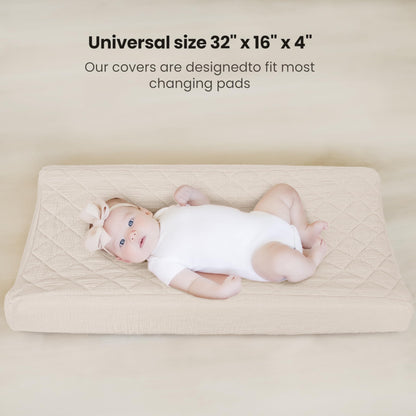 Konssy Waterproof Muslin Changing Pad Cover 2 Pack, Quilted Cotton Fitted Diaper Chang Table Cover, Soft Changing Pad Sheets for Girls Boys (Blossom,Pink)