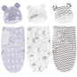 Baby Swaddle Sleep Sack with Hat Set for 0-3 months 3-Pack Soft Cotton Newborn Wearable Swaddle Wrap for Girls Boys