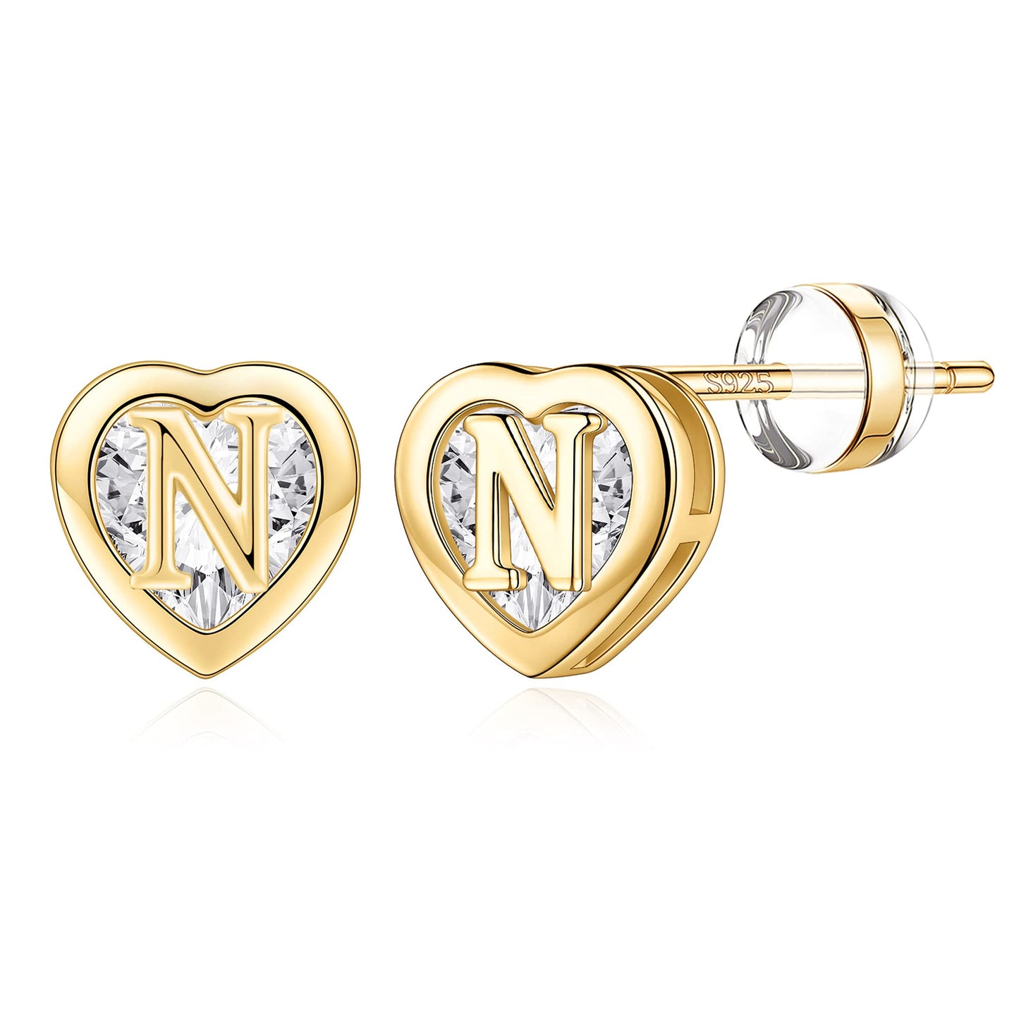 IEFWELL Heart Stud Earrings for Girls Women, S925 Sterling Silver Studs Hypoallergenic Earrings CZ Heart Earrings Initial Earrings for Teen Girls Kids Jewelry for Girls Gifts