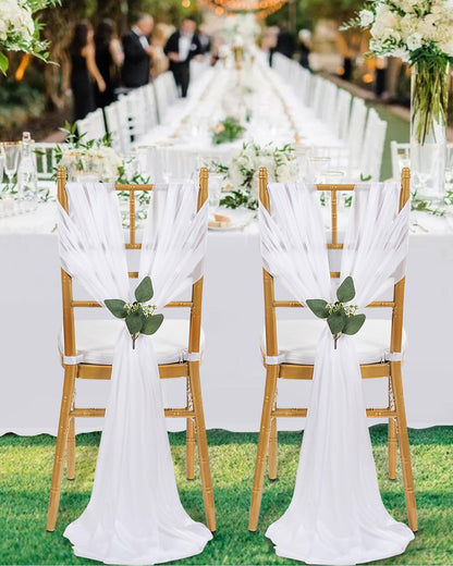 QueenDream Light Blue Sashes Chair Aisle Decorations: 24 Pack Baby Shower Chair Cover 8FT Long Tulle Draping Fabric Wedding Reception Church