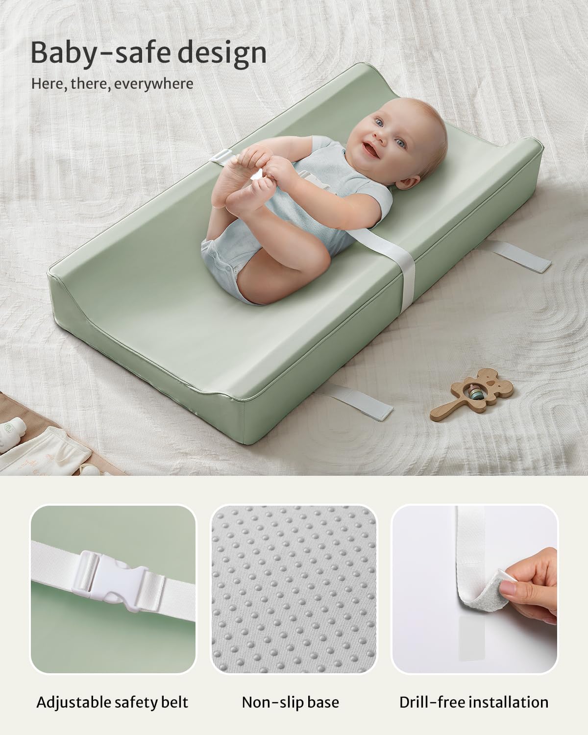 Blissful Diary Vegan Leather Baby Changing Pad with Waterproof & Wipe-Clean PU Cover, Standard Size Cozy Diaper Changing Pad for Dresser and Table, Taupe