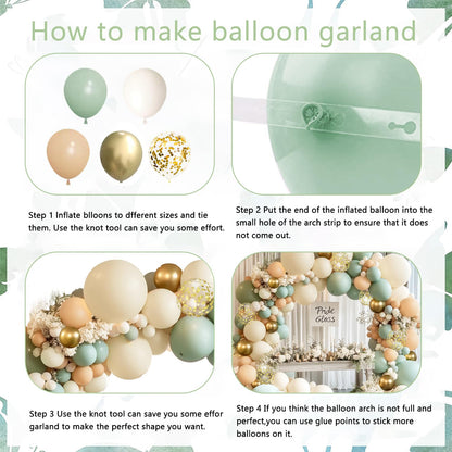 Sage Green Pink Balloon Arch Kit, Olive Green Light Pink Sand White Blush Metallic Gold Balloons with Gold Confetti Balloons for Girl Birthday Woodland Baby Shower Jungle Safari Decorations