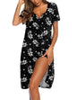 Ekouaer Women's Nightshirt Short Sleeve Button Down Nightgown V-Neck Sleepwear Pajama Dress