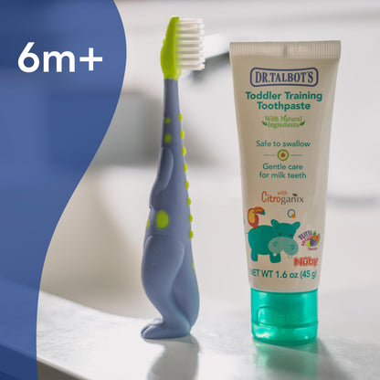 Dr. Talbot's Toddler Training Toothbrush and Natural Kids Toothpaste with Citroganix - 1.6 oz - Fluoride-Free Toothpaste and Toddler Toothbrush - 6+ Months - Alligator
