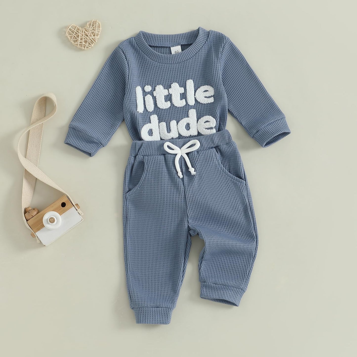 Douhoow Baby Boy Clothes Letters Embroidered Baby Sweatshirt Romper Waffle Pants Set Infant Boy Fall Winter Outfits