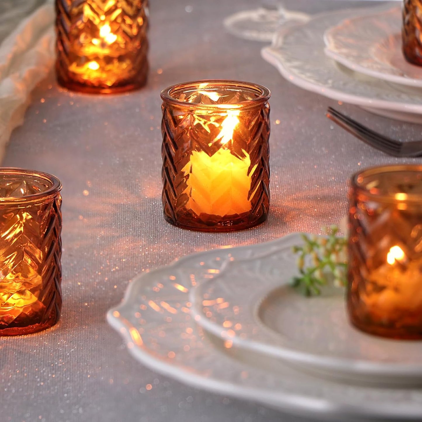 LAMORGIFT 12 PCS Blue Tealight Holders - Blue Votive Candle Holders for Wedding Party Decorations - Bulk for Wedding Reception, Bridal Shower, Baby Shower Party Decor