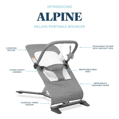 Baby Delight Alpine Deluxe Portable Bouncer, Infant, 0-6 Months, 100% GOTS Certified Cotton Fabrics, Organic Oat