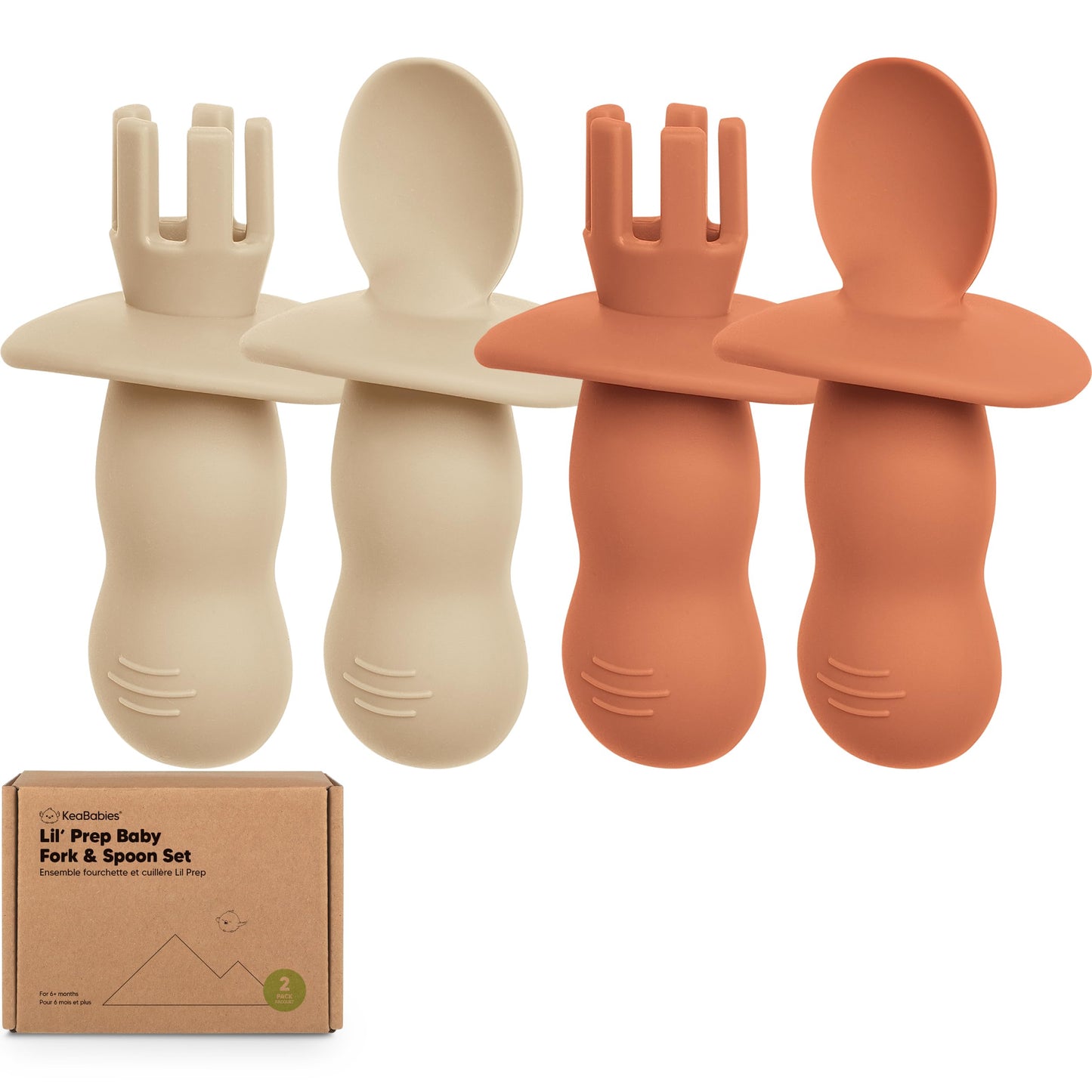 KeaBabies 4-Pack Silicone Baby Spoons and Forks Set - Baby Led Weaning Utensils 6-12 Months, Self Feeding Toddler Spoon & Fork for Training, Teething, Easy to Hold, BPA-Free Silicone (Roseate)