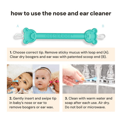 oogiebear: Baby Nose Cleaner & Ear Wax Removal Tool - Safe Booger & Earwax Removal for Newborns, Infants, Toddlers - Dual-Ended - Essential Baby Stuff, Diaper Bag Must-Have, with CASE