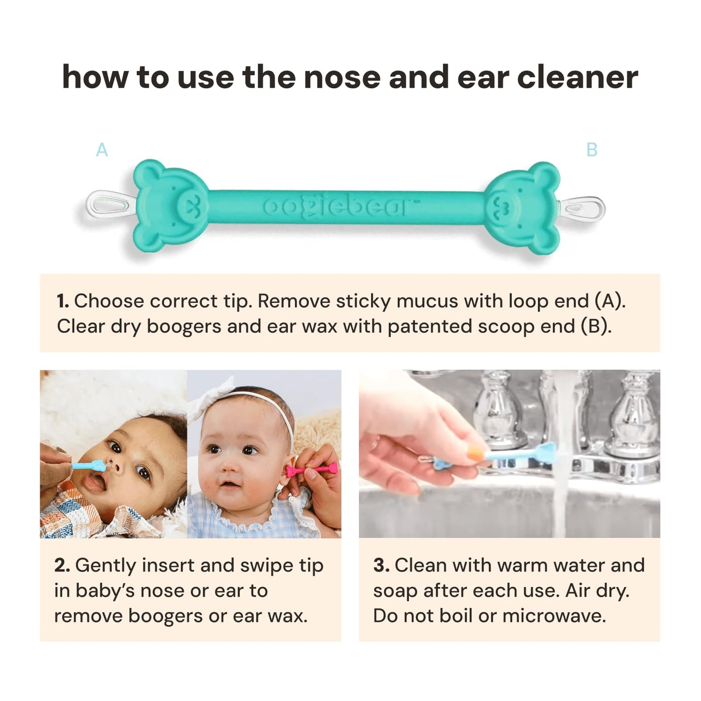 oogiebear: Baby Nose Cleaner & Ear Wax Removal Tool - Safe Booger & Earwax Removal for Newborns, Infants, Toddlers - Dual-Ended - Essential Baby Stuff, Diaper Bag Must-Have, with CASE