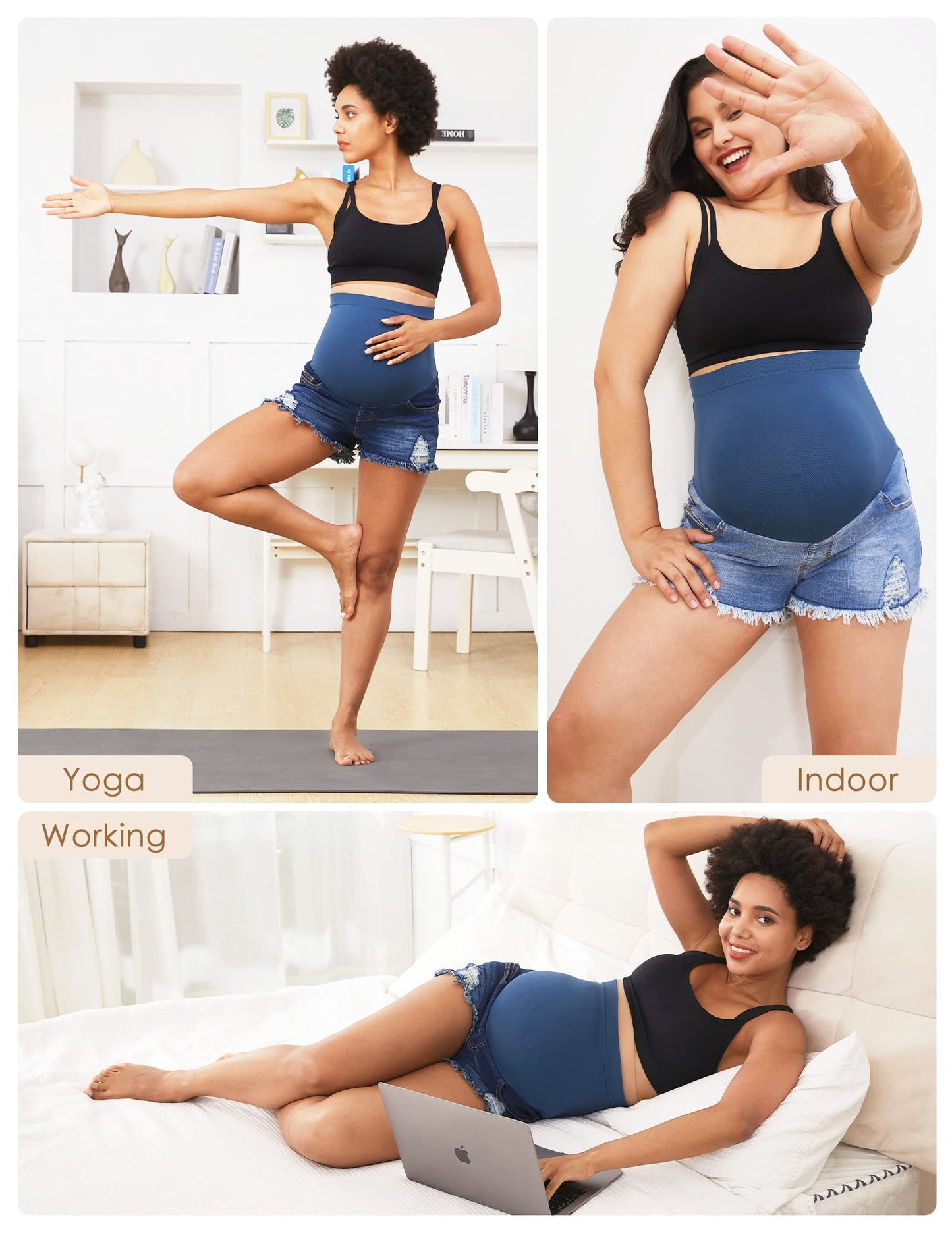HOFISH Women's Maternity Jeans Shorts Over The Belly Stretchy Comfy Denim Shorts Pants Casual Workout Pregnancy Shorts