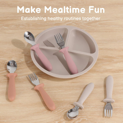 Toddler Utensils, 6 Pack kids Silverware Set with Silicone Handle, 18/8 Stainless Steel Children Safe Forks and Spoons, Dishwasher Safe