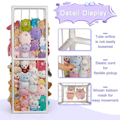 Trycooling Stuffed Animal Storage Zoo Stuffed Animal Holder Space Save Vertical Stuffed Animals Storage PVC with Elastic Band and Net for Playroom Bedroom Nursery (White 1)