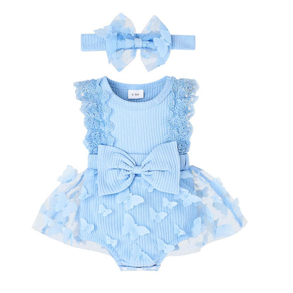 Baby Girl Summer Clothes Cute Newborn Girl Outfits Sleeveless Lace One Piece Romper + Headband 2pcs set 0-12 Months