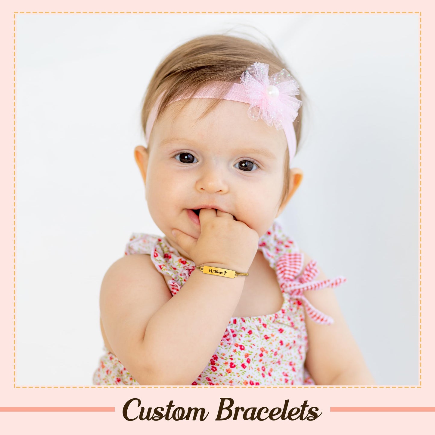 Personalized Baby Name Bracelet, 18K Gold Plated Customized Bracelets Id Protection Bracelet New Born Birthday Gift for Toddler Girls Boys
