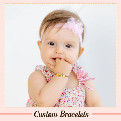 Personalized Baby Name Bracelet, 18K Gold Plated Customized Bracelets Id Protection Bracelet New Born Birthday Gift for Toddler Girls Boys