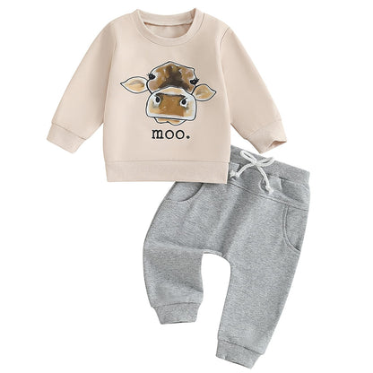 Pudcoco Toddler Baby Boys Girls Fall Clothes Farm Animal Outfit Horse Cow Chicken Sweatshirt and Jogger Pants Set