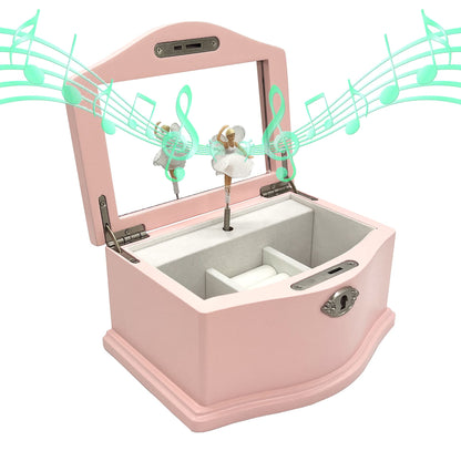 Medium Pink Ballerina Musical Jewelry Box with Mirror and Lock for Girls,Pink Kid's Jewelry Storage Music Chest,Gifts for Christmas,New Year and All Hoidays